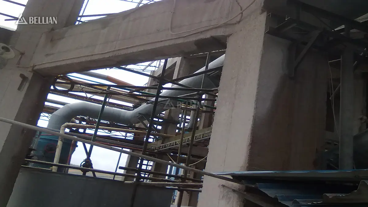 Steel frame structure and overhead cyclone powder collection equipment inside Indonesia limestone processing plant