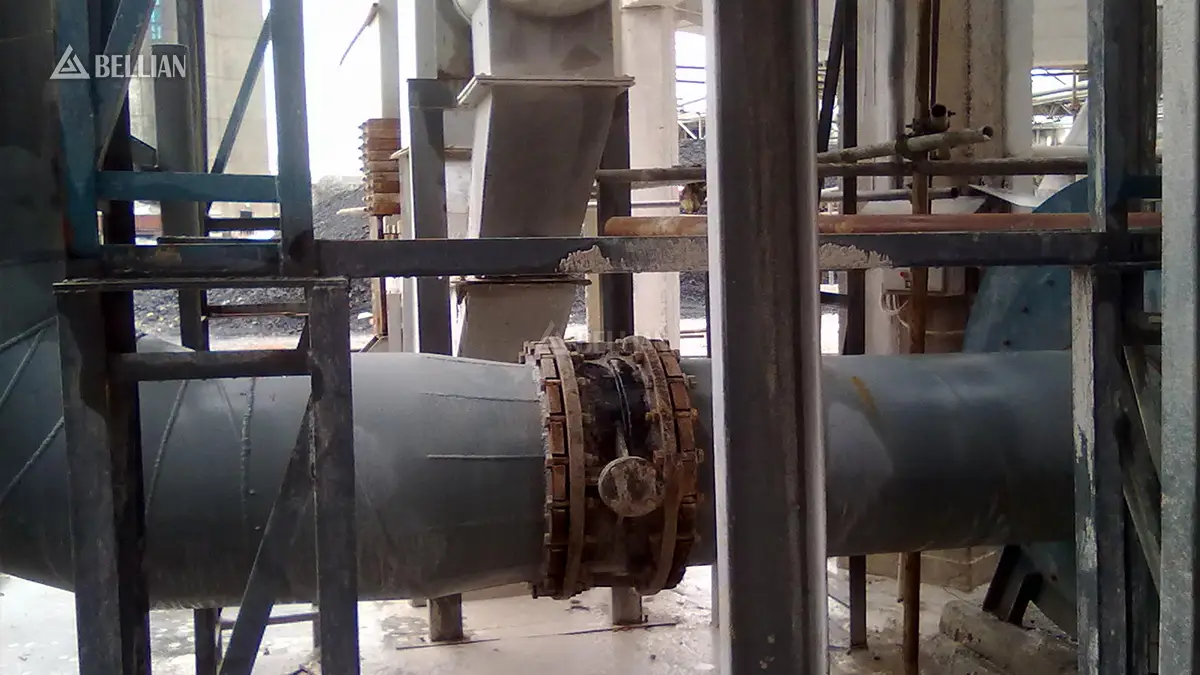 Air regulating valve and pipeline flange detail of South Africa limestone grinding production line