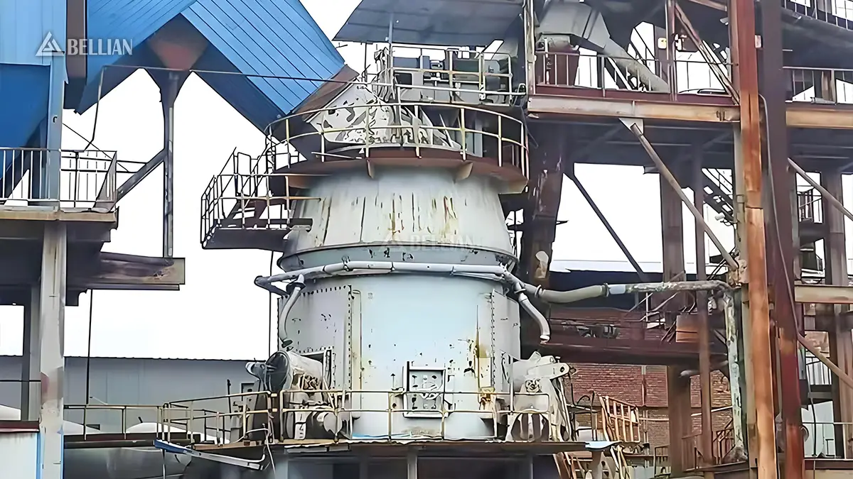 Vertical roller mill main body and top operation platform shot at Brazil mine processing station