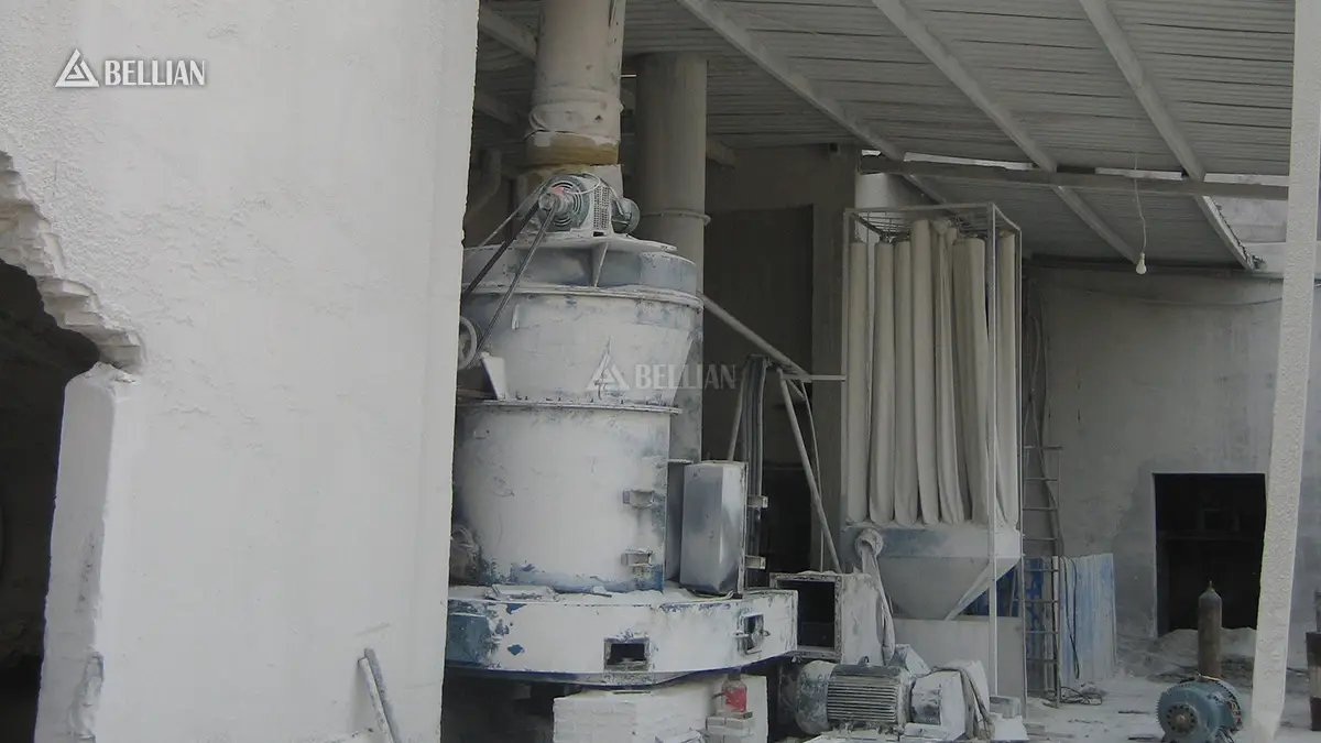 Whole layout of talc grinding plant with storage silos and pulse dust removal equipment in Nigeria