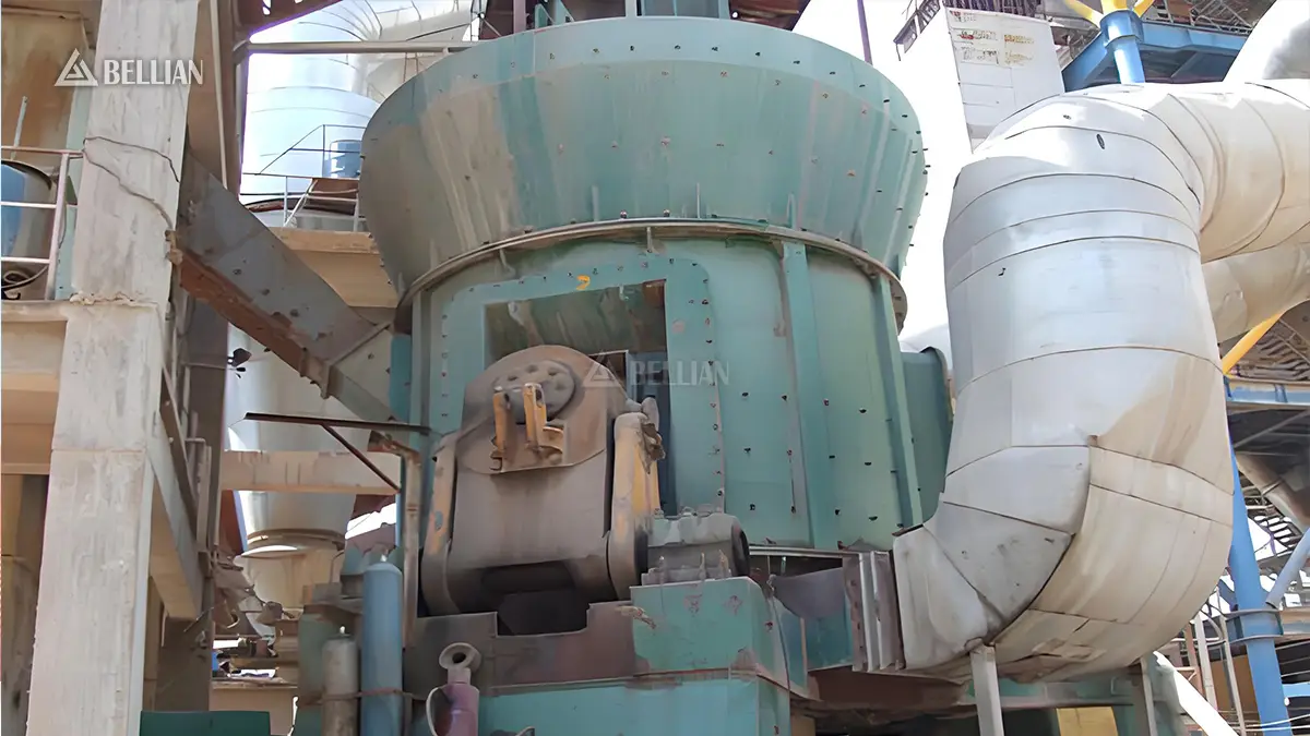 Whole exterior structure of vertical roller mill with safety operation platform and raw material conveyor pipeline in Vietnam slag plant