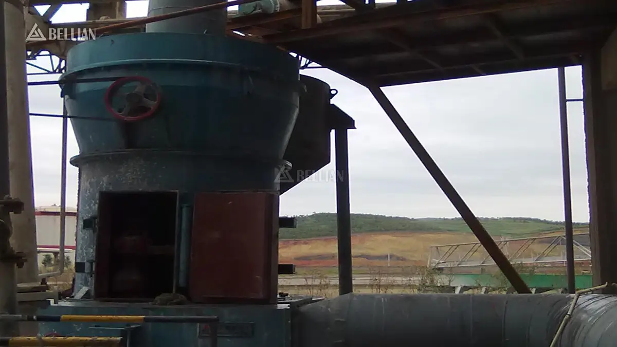 Large air conveying pipelines and supporting steel support frames inside grinding plant workshop in Indonesia